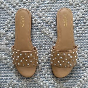 J. Crew Brown Sandals with Pearl Accents - Size 8